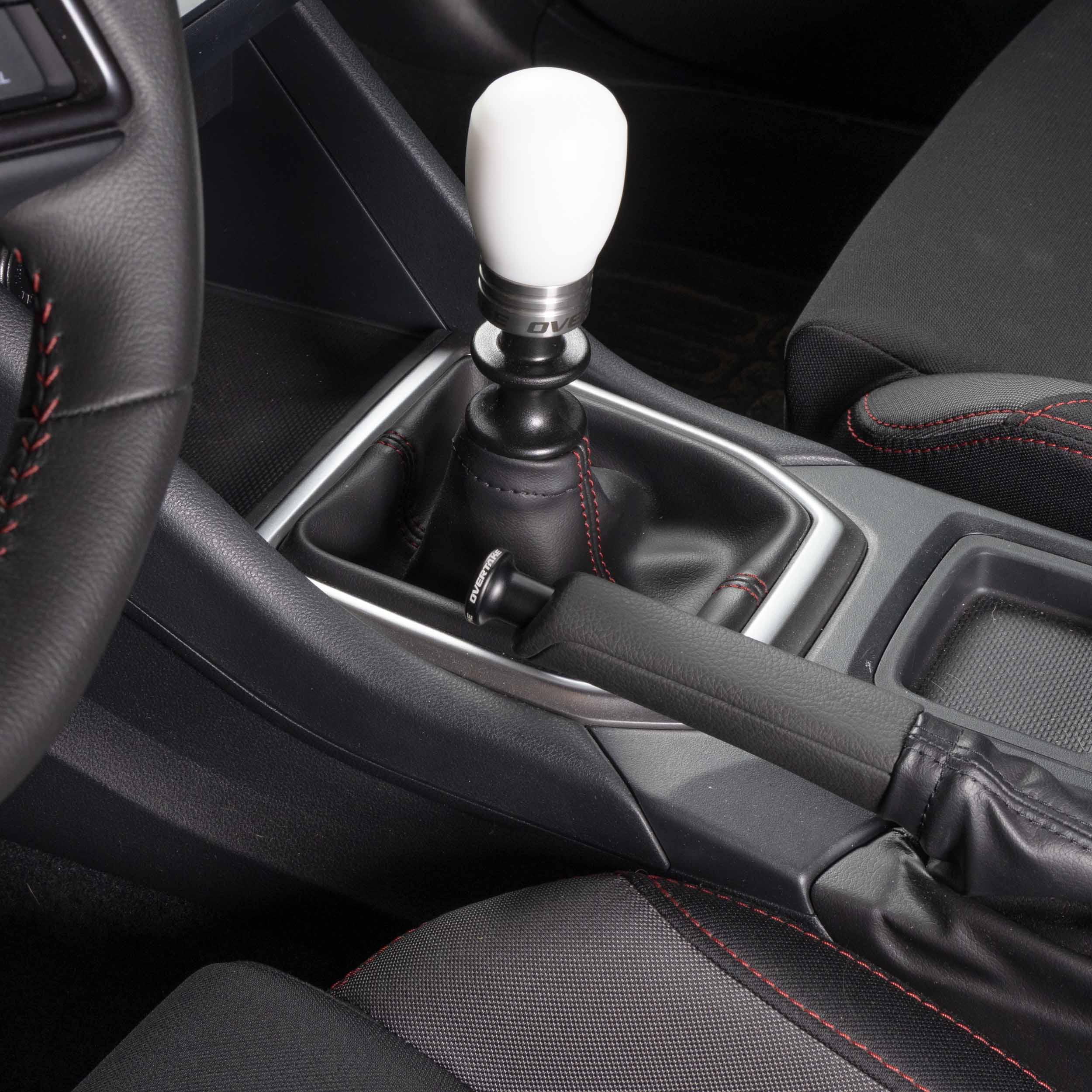 Billet aluminum drift button installed on Subaru WRX e-brake lever #color_black