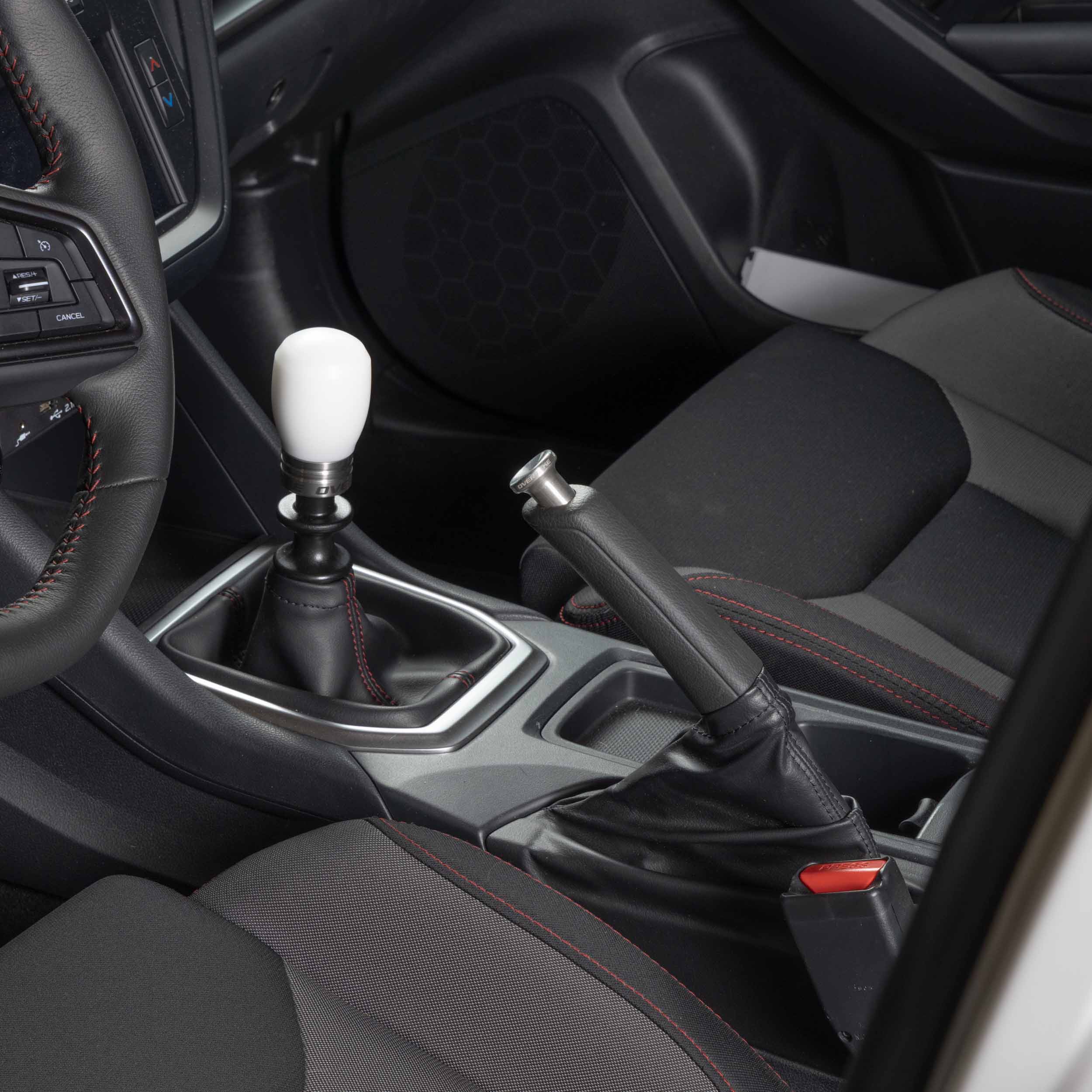 Billet aluminum drift button installed on Subaru WRX e-brake lever #color_stainless steel