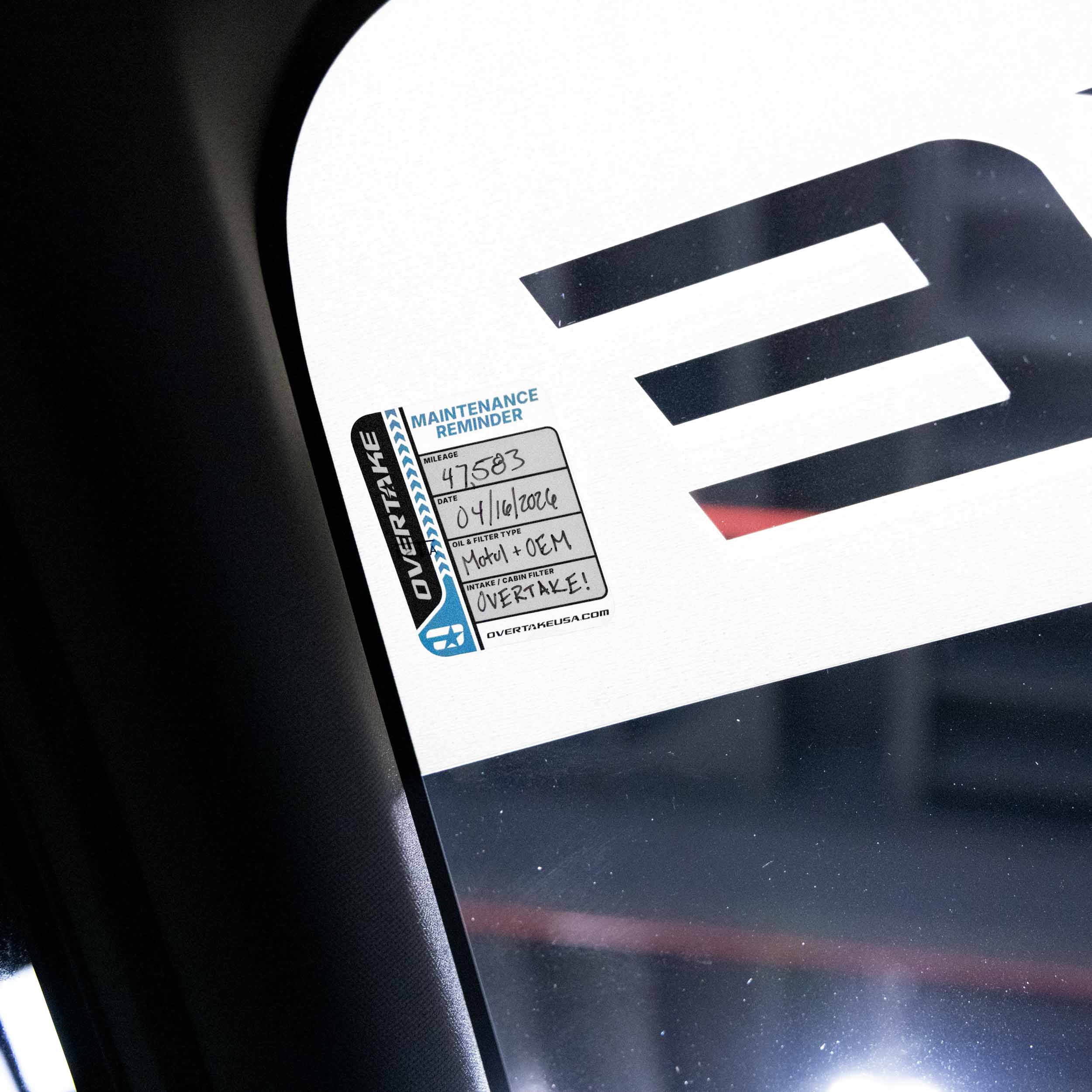OVERTAKE Oil Change Sticker For Keeping Track Of Oil & Filter Changes