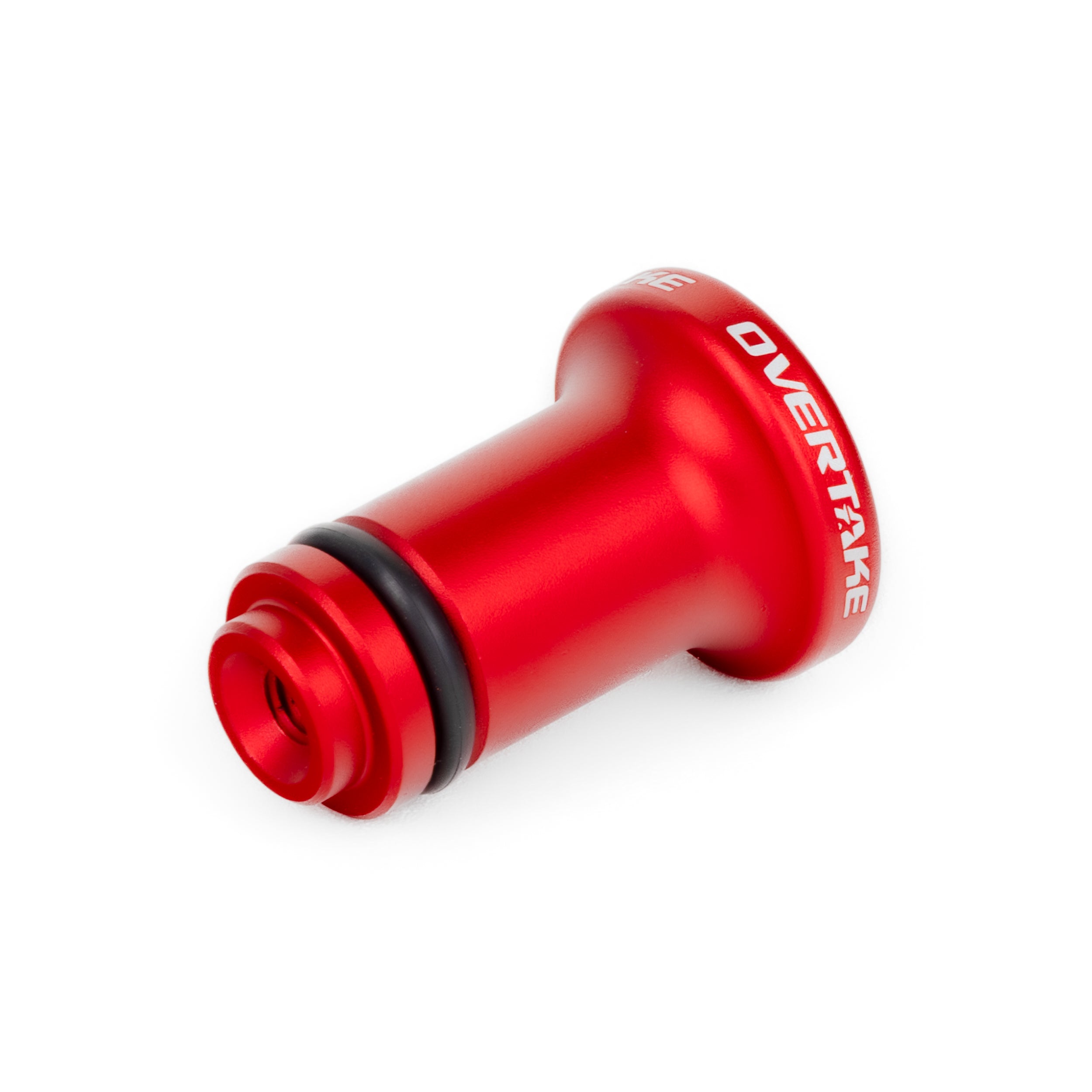 Close-up of Overtake e-brake drift button finish and machined detail #color_red