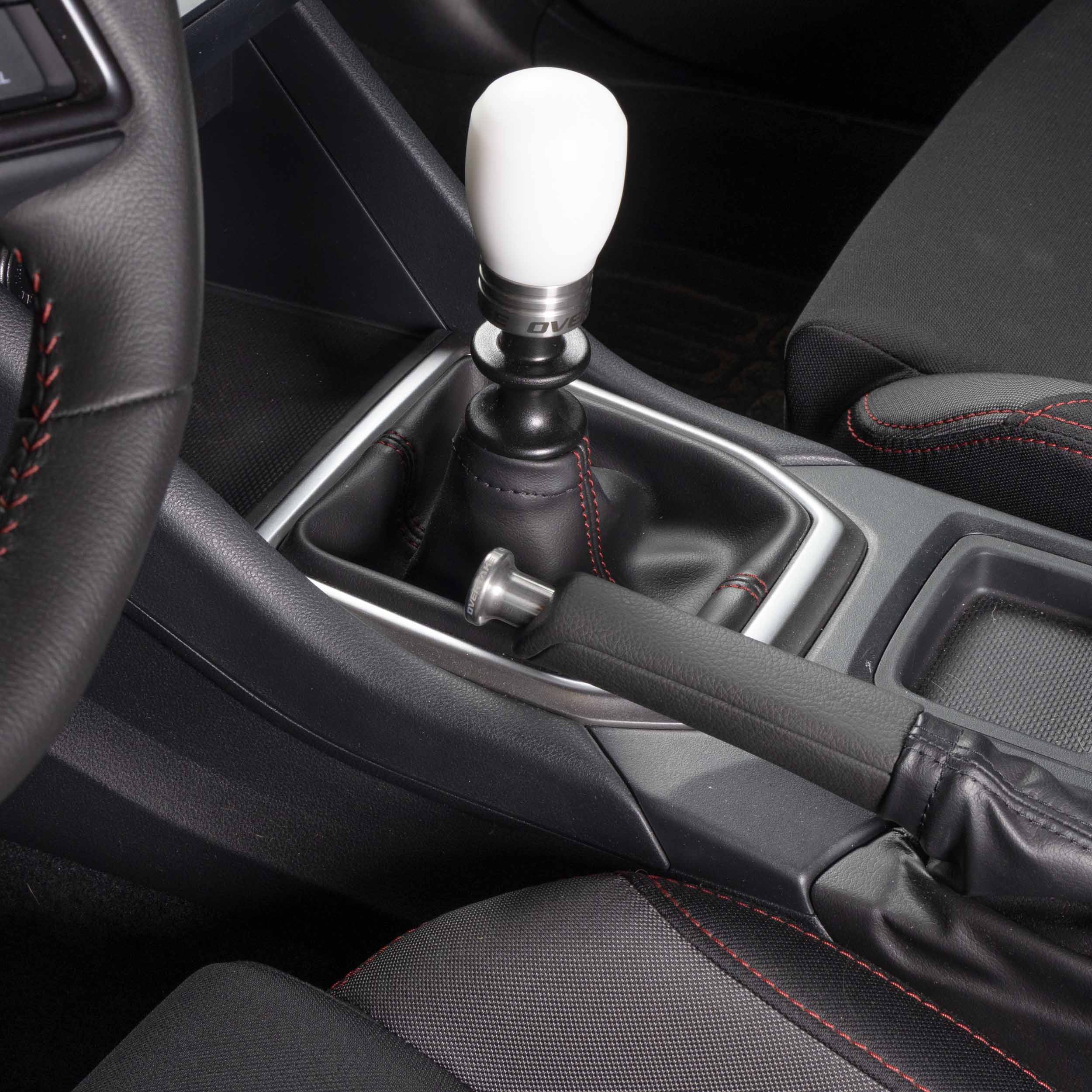 Billet aluminum drift button installed on Subaru WRX e-brake lever  #color_stainless steel